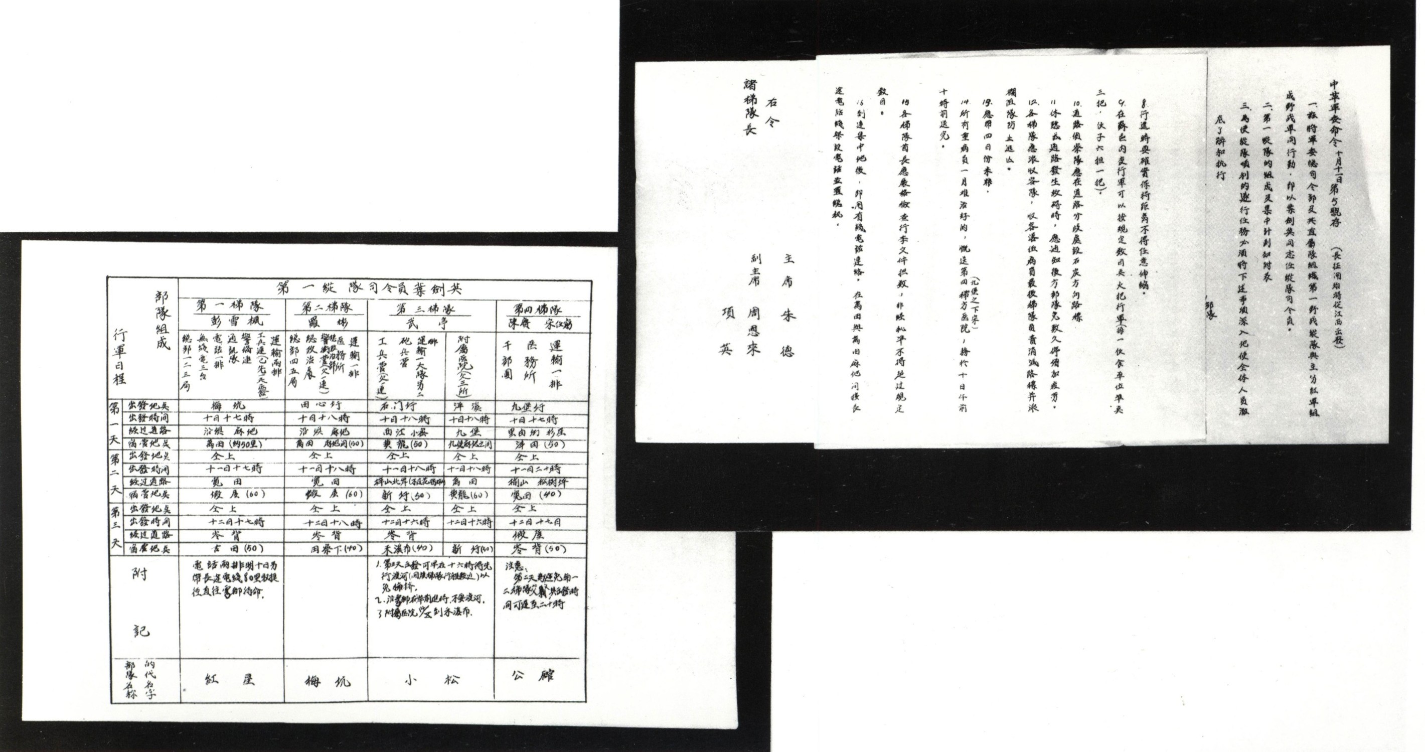 1934年10月11日，中央革命军事委员会为第一野战纵队的组成和长征发布的命令